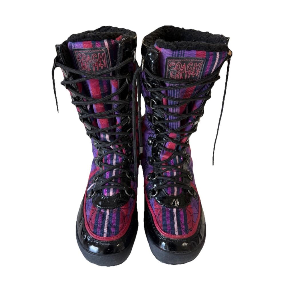 Y2K COACH Peggy Shearling Lined Plaid Quilted Snow Boots Size 7.5 - Picture 9 of 9